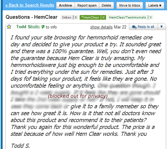 hemorrhoid treatment testimonial